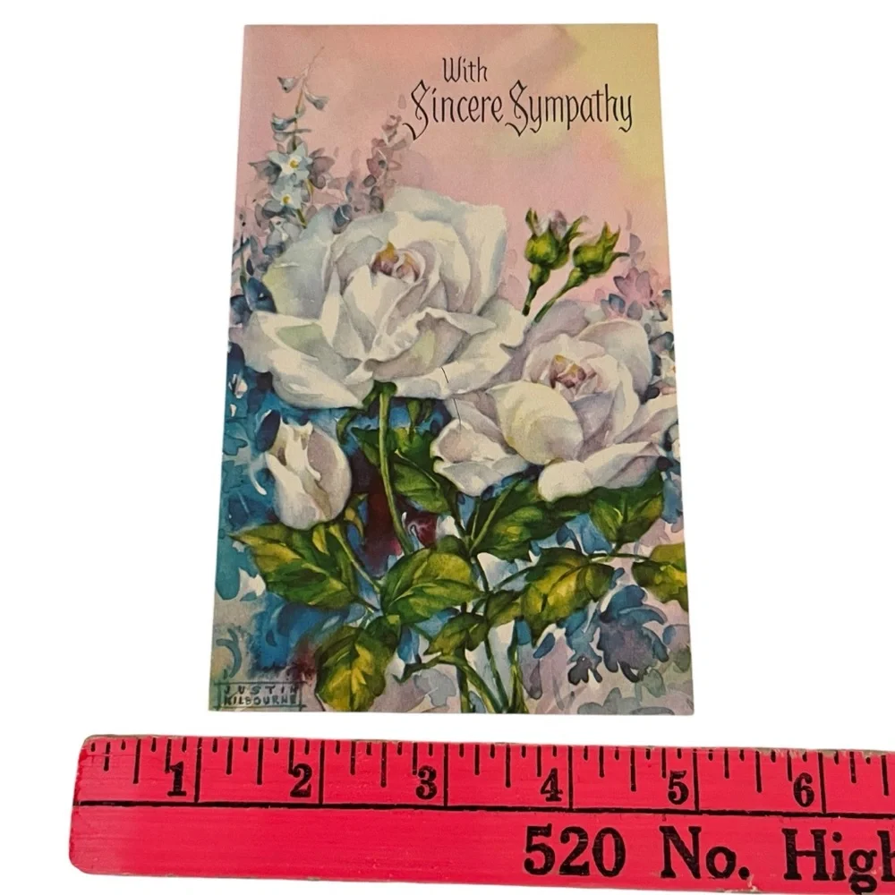 Unused Vintage Sangamon Sympathy Card Floral Watercolor Signed Justin Kilbourne
